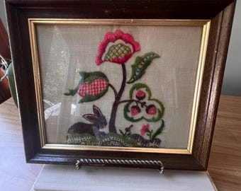Tireuse à Sonnette En Lin Français, Broderie Crewel, Longueur 76 Pouces, Vintage 1960