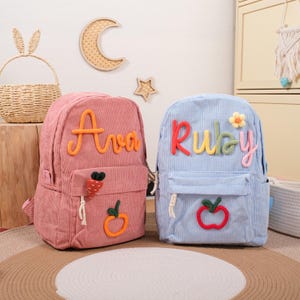 Sacs à dos personnalisés pour enfants | Cartables en velours côtelé brodés sur mesure pour tout-petits