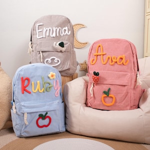 Personalized Kids' School Bags: Custom-Embroidered Corduroy Backpacks for Toddlers