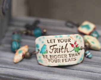 Faith Ceramic Bracelet Artisan beaded bracelet 17-18mm adjustable ceramic focal bracelet cuff bracelet