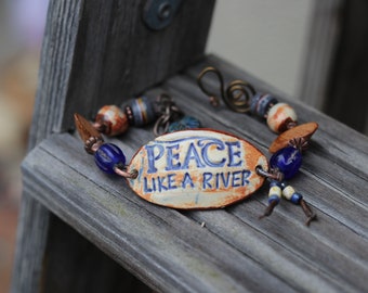 Ceramic Artisan Bracelet Inspirational Peace like a river bracelet 17-18mm adjustable ceramic focal bracelet cuff bracelet