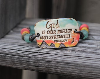 God is our refuge Cuff  Bracelet   Boho Pottery