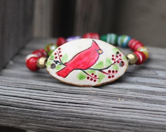 Cardenal Bird Cuff BraceLet Stretch bracelet