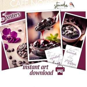 5 Printable Coffee Wall Art Prints – Digital Download with Quotes | Café Noire – Essentials II