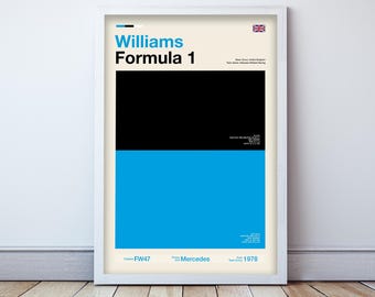 Williams F1 poster | Minimalist Formula 1 decor | Gifts for Williams fans | Motorsport wall art | F1 team color prints | Williams fan gear
