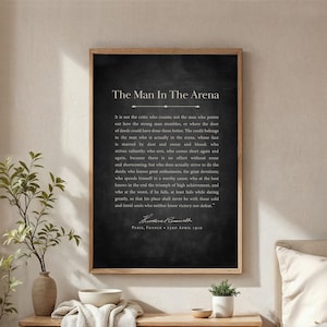 Man in the Arena Speech Print | Theodore Roosevelt Quote Poster | Inspirational Poster | Motivational Wall Art