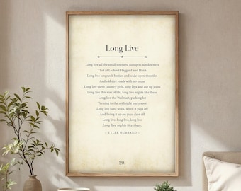 Tyler Hubbard Lyric Print: Long Live Country Music Art Poster