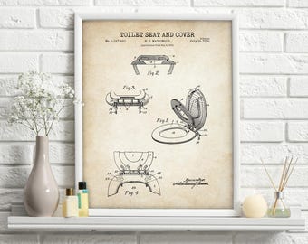 Vintage Toilet Seat Patent Print: Funny Bathroom Wall Art