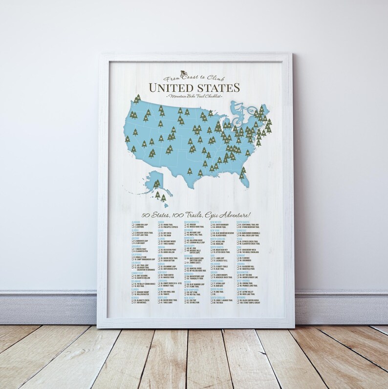 U.S. Mountain Bike Trail Checklist Poster | MTB Bucket List for All 50 ...