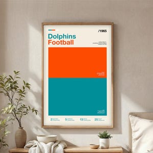Dolphins football poster | Gifts for Dolphins fans | NFL team color prints | Modern football artwork | Dolphins fan gear
