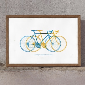 Cycling wall art | Modern bicycle print | Minimalist cycling poster | Road bike art | Cyclist home decor | Two bikes illustration