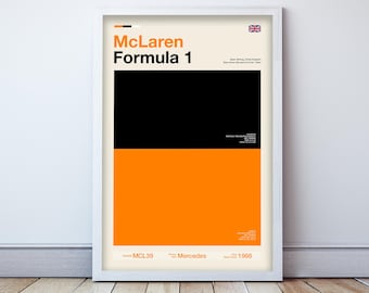 McLaren F1 poster | Minimalist Formula 1 decor | Gifts for McLaren fans | Motorsport wall art | F1 team color prints | McLaren fan gear