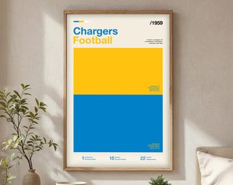 Chargers football poster | Gifts for Chargers fans | NFL team color prints | Modern football artwork | Chargers fan gear