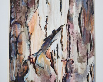 ORIGINAL Watercolor Painting - Tree Bark