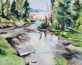 Original Watercolor Painting -  River in Yellowstone National Park