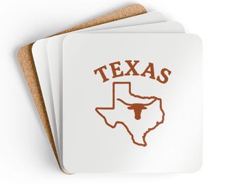 Underläggsset, Texas-tema sportunderlägg i kork, drinkunderlägg, barunderlägg, heminredning, present till sportfans, inflyttningspresent