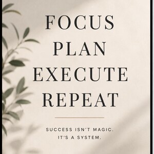 Focus Plan Execute Repeat Print | Modern Office Wall Art | Productivity Quote