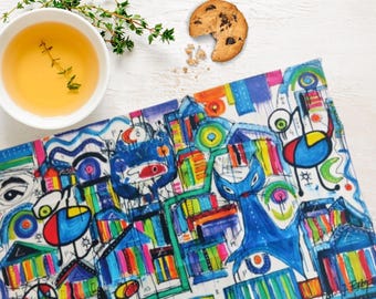 Paño de cocina de algodón de diseño: decoración de cocina con arte abstracto colorido