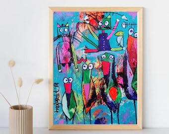 Impresión artística abstracta vibrante y colorida: decoración de pared original (descarga digital)