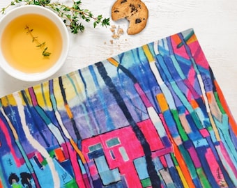 Paño de cocina de algodón de diseño de lujo: decoración de cocina con arte abstracto colorido