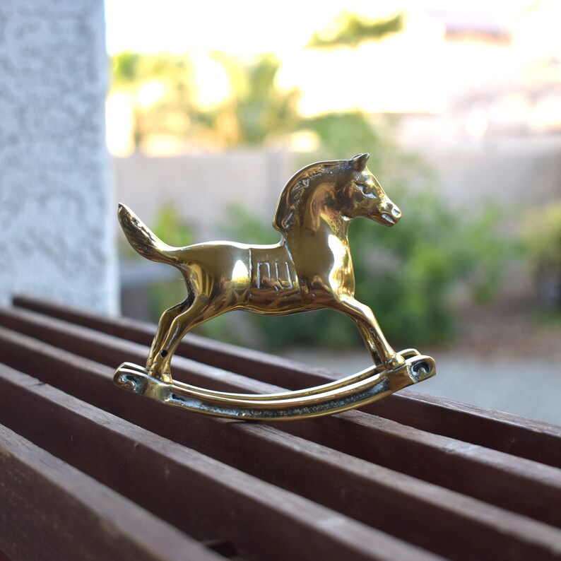 Vintage figurine rocking horse brass nostalgic Christmas gift keepsake collectible gift for sister unique home gifts for her baby shower image 9