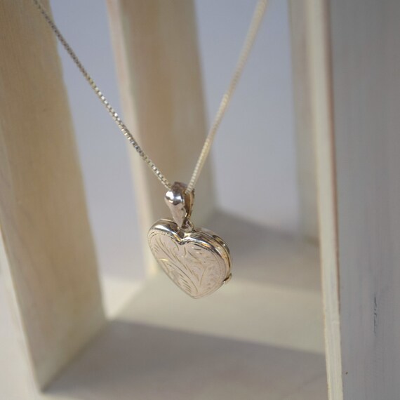 Engraved heart locket chain necklace sterling silver … Gem