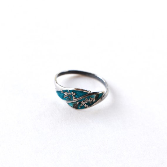 Vintage ring Siam 925 sterling silver aqua blue e… - image 4
