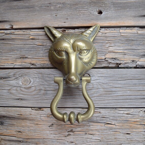 SOLID BRASS FOX HEAD DOOR KNOCKER VINTAGE RETRO STYLE COUNTRY COTTAGE