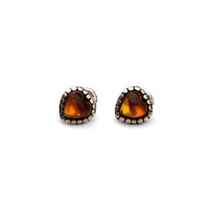 Amber hearts post earrings 925 sterling silver vintage stud earrings romantic jewelry birthday women&#39;s jewelry Valentines Day gift for her