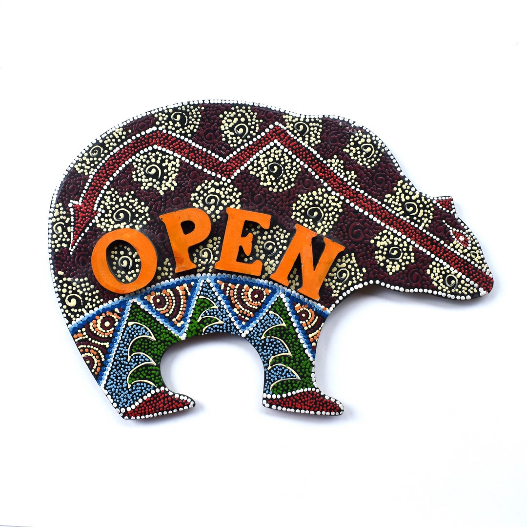 Vintage Wall Hanger Open Closed Sign Bear Arrow Board Home Office Shop ...