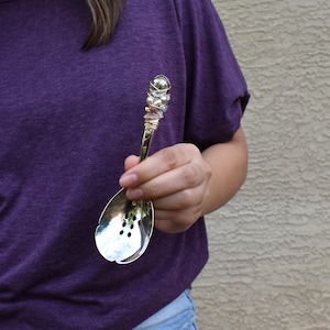 Vintage slotted spoon with wire wrapped beaded handle serving spoon home bar elegant dining cocktail party holiday barware Christmas