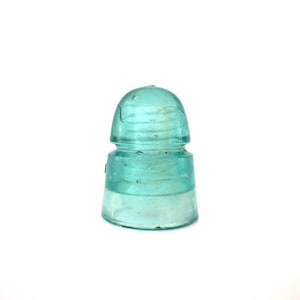 Vintage glass insulator agua blue light teal paperweight colored glass collection home library industrial office decor gift for him for her