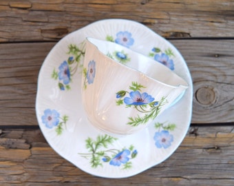 Vintage Shelley Blue Poppy Teacup & Saucer: Ludlow Bone China - Etsy