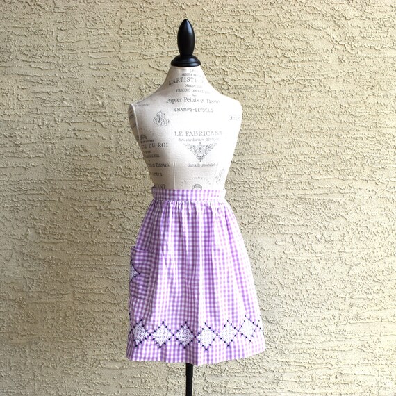 Vintage kitchen half apron gingham pattern chicke… - image 6