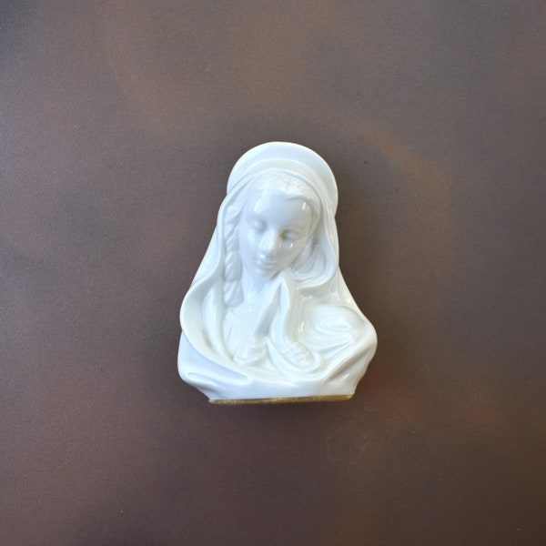 Vintage white porcelain candle holder praying Virgin Mary figural tealight holder Christian decor collectible mantel decor gift for friend