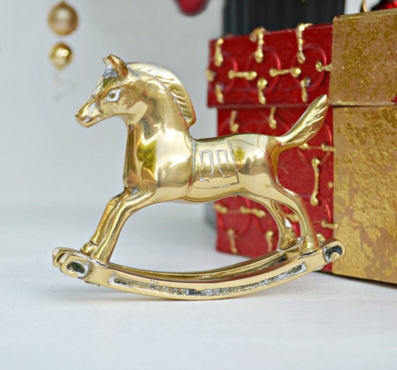 Vintage figurine rocking horse brass nostalgic Christmas gift keepsake collectible gift for sister unique home gifts for her baby shower image 10