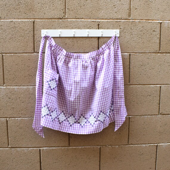Vintage kitchen half apron gingham pattern chicke… - image 10