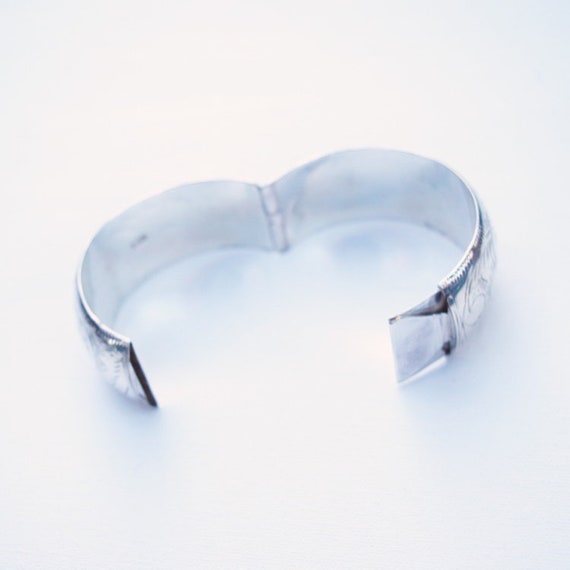 Silver bangle bracelet scrollwork sterling silver… - image 2