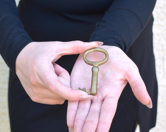 Vintage brass small skeleton key decorative jail key rustic home decor farmhouse wall decor office paperweight housewarming gift for couple