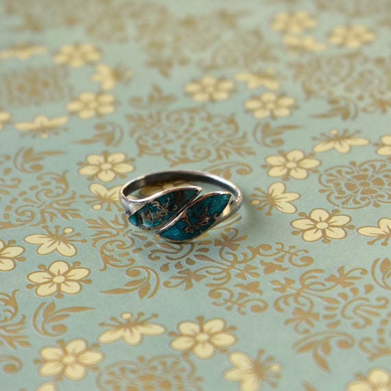 Vintage ring Siam 925 sterling silver aqua blue e… - image 3