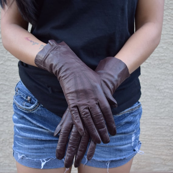 Brown leather gloves vintage elegant gloves Alexette … Gem