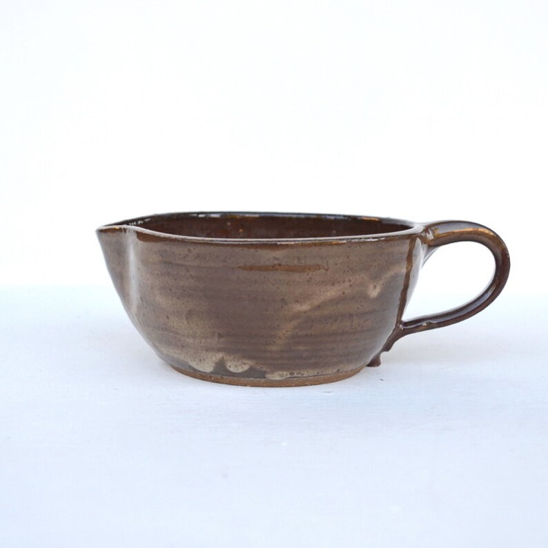 Batter bowl with handle vintage pottery small mixing bowl brown clay kitchen cooking baking farmhouse rustic Thanksgiving hostess gift image 8