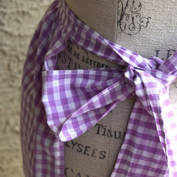 Vintage kitchen half apron gingham pattern chicke… - image 9