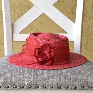 Vintage red hat with mesh flower and bow accent Betmar New York formal events Derby hat red hat society womens church hat Easter Mothers Day