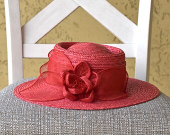 Betmar Scarlet Women\'s Hat with Rosette Detail Vintage Betmar New York Womens Red 100% Wool Floral Wide  main image 3