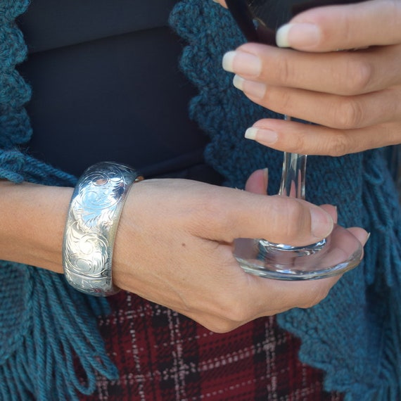 Silver bangle bracelet scrollwork sterling silver… - image 3
