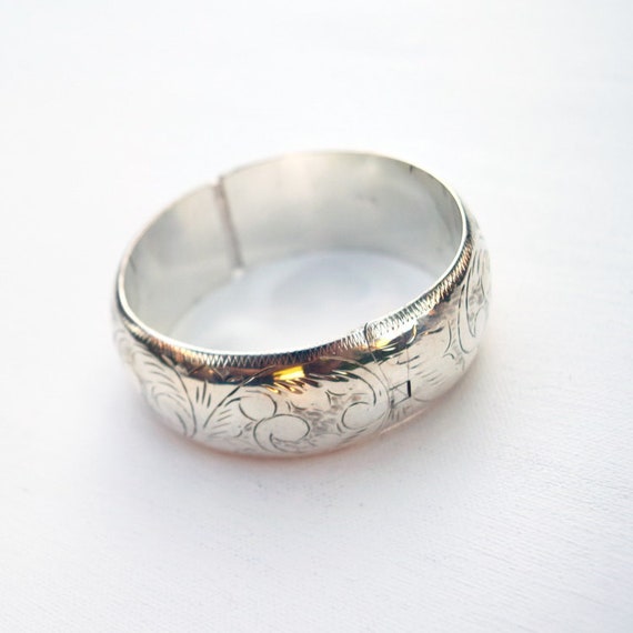 Silver bangle bracelet scrollwork sterling silver… - image 1