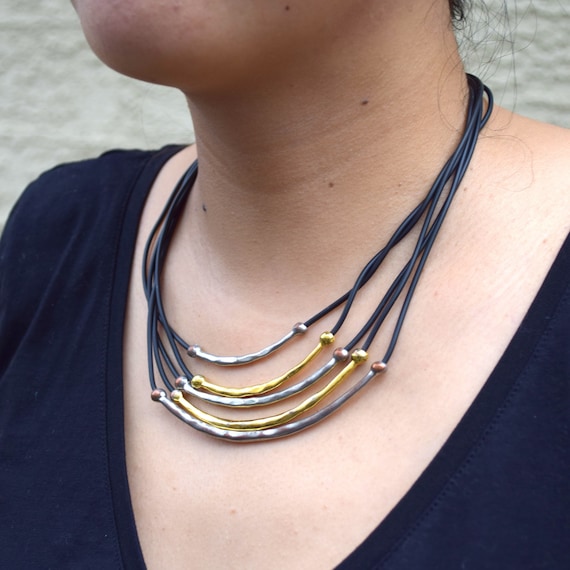 Vintage Necklace Multi Cord Faux Leather and Metal Dansk