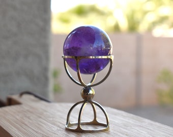 Vintage amethyst crystal sphere with a metal holder small scrying ball globe meditation healing crystal February birthday gift crystal altar