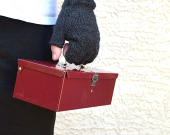 Vintage tool box Merriam dark red small tool carry box with handle gift for him mans cave garage men gifts handyman box winter holidays